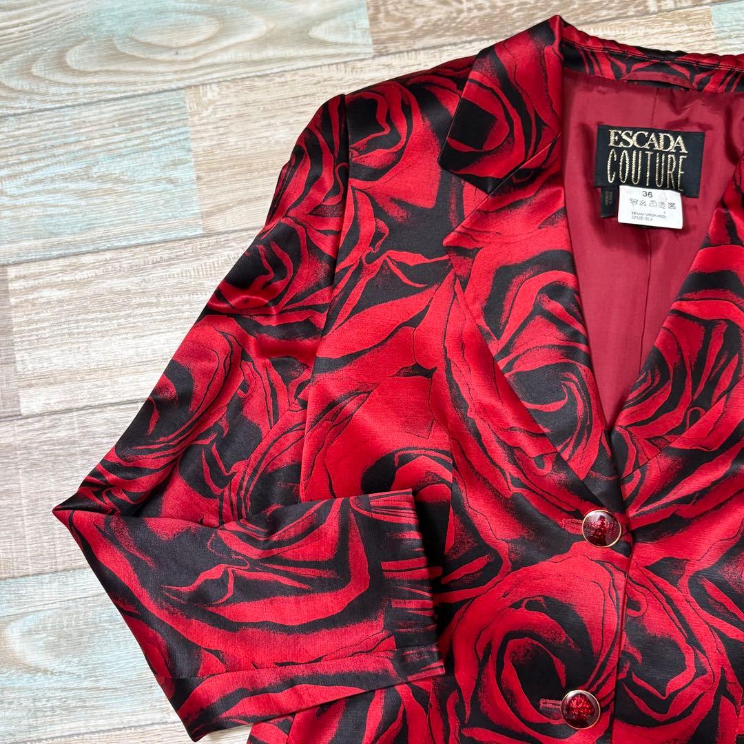 ESCADA エスカーダ ジャケット 薔薇 バラ 総柄 ウール シルク 36