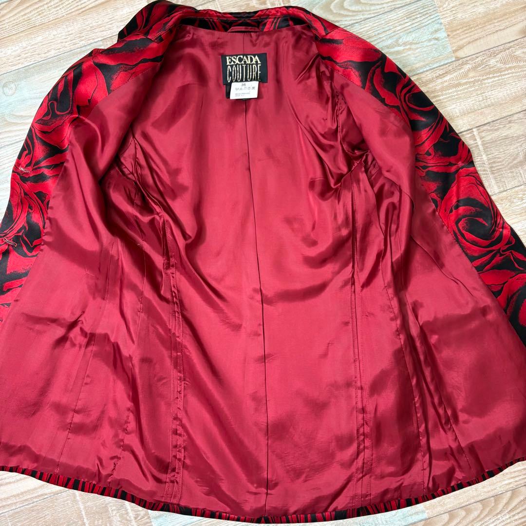 ESCADA エスカーダ ジャケット 薔薇 バラ 総柄 ウール シルク 36