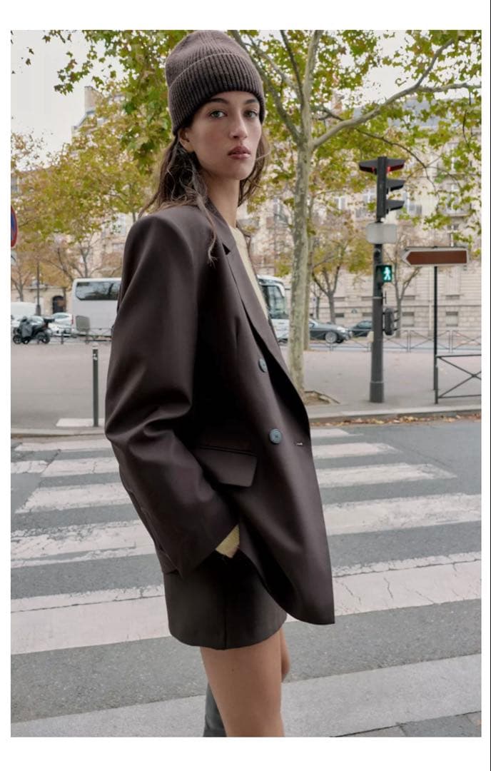 ZARA ダブルブレストオーバーサイズブレザー　M 新品未使用　ブラック