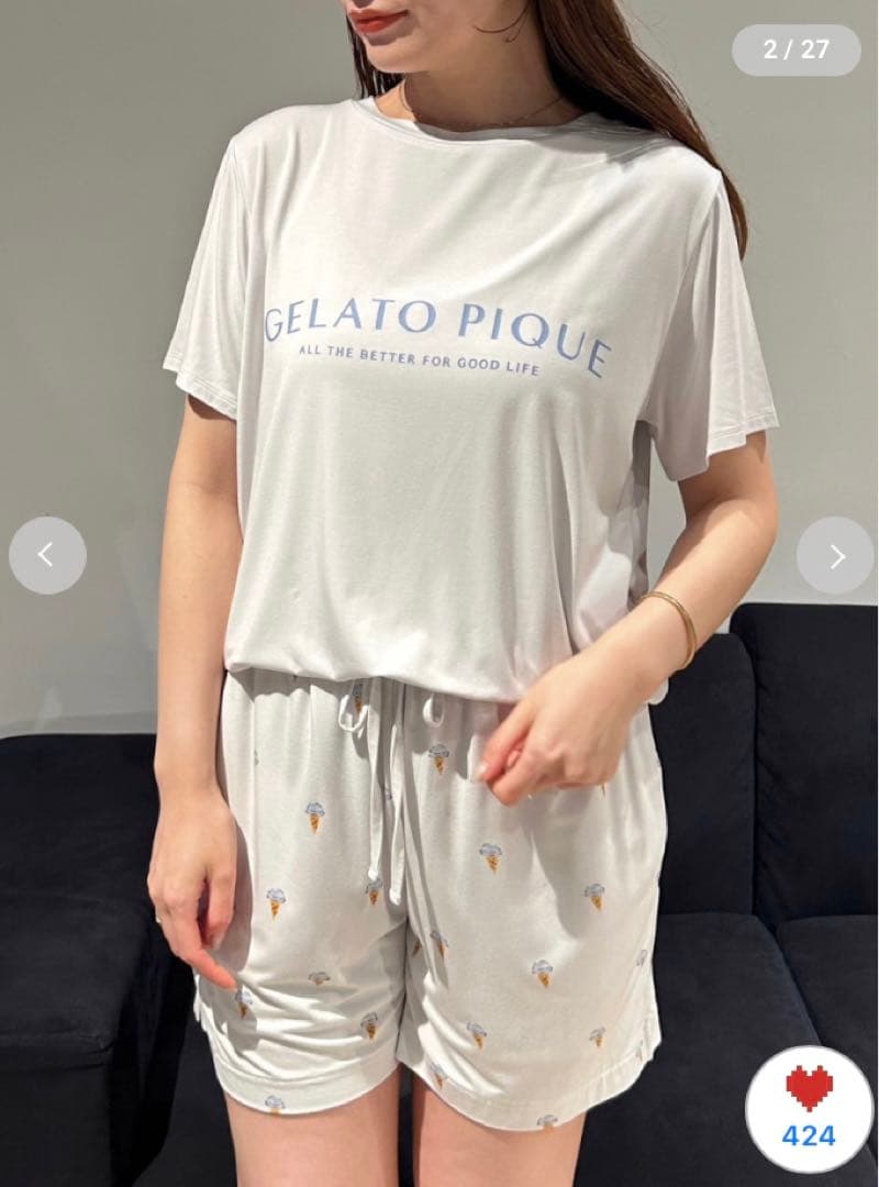 新品　ジェラートピケ　ワンポイントロゴTシャツ&アイス柄ショートパンツ　セット