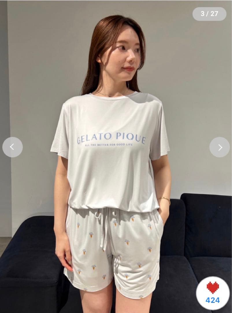 新品　ジェラートピケ　ワンポイントロゴTシャツ&アイス柄ショートパンツ　セット