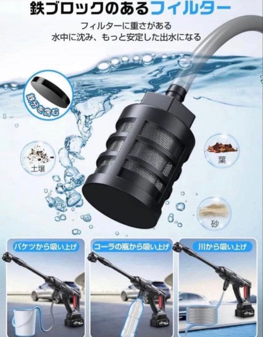 コードレス　高圧洗浄　充電式 21V 洗車　ベランダ　外壁　軽量 持ち運び　便利