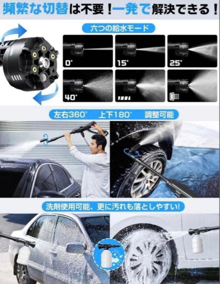 コードレス　高圧洗浄　充電式 21V 洗車　ベランダ　外壁　軽量 持ち運び　便利