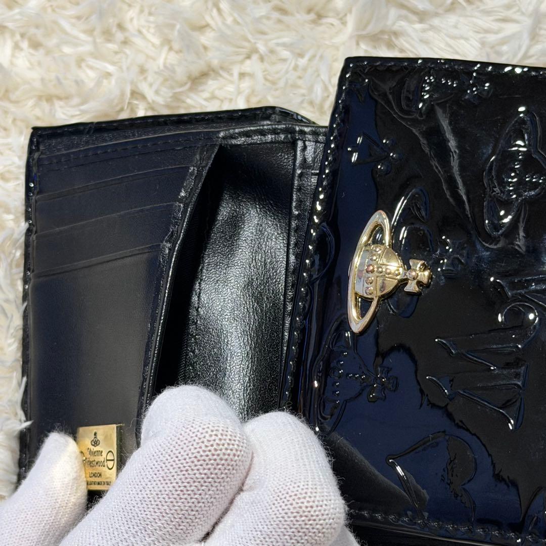 Vivienne Westwood ブラック三つ折り財布 エナメル がま口