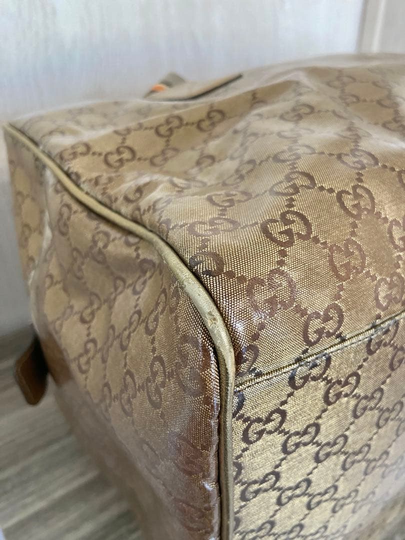 GUCCI ボストンバッグ　GG柄　クリスタル　シェリーライン　ゴールド　レザー