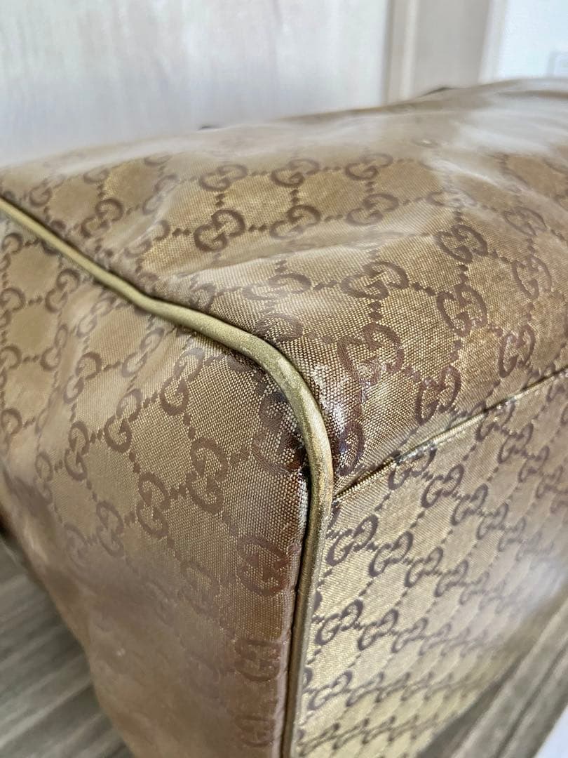 GUCCI ボストンバッグ　GG柄　クリスタル　シェリーライン　ゴールド　レザー