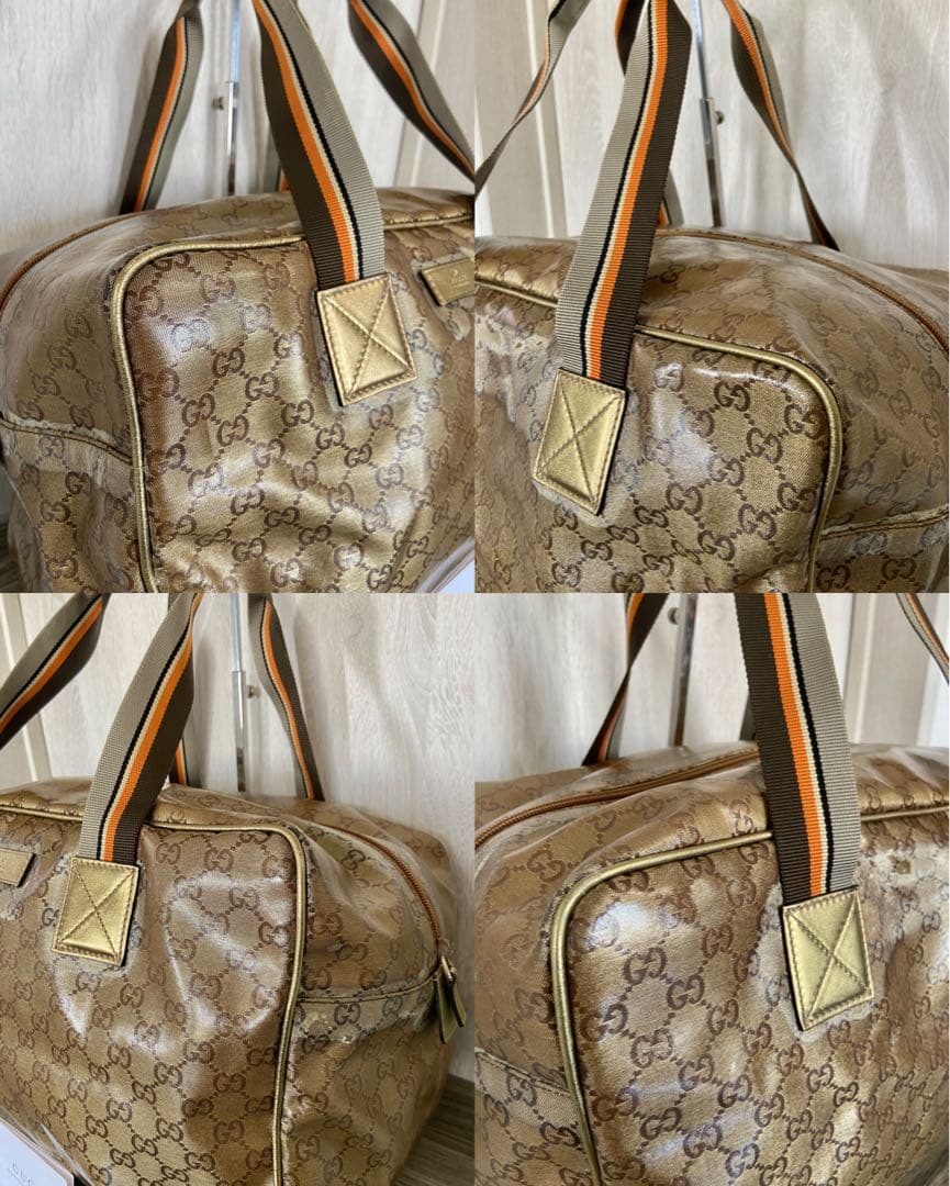 GUCCI ボストンバッグ　GG柄　クリスタル　シェリーライン　ゴールド　レザー