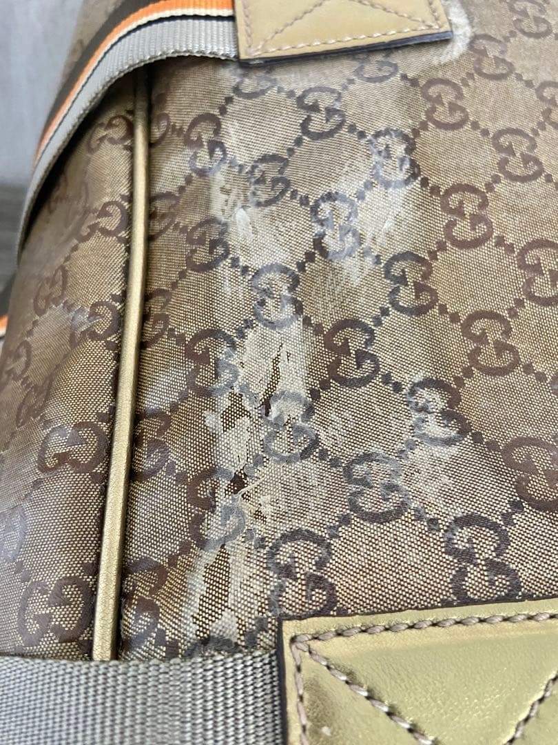 GUCCI ボストンバッグ　GG柄　クリスタル　シェリーライン　ゴールド　レザー