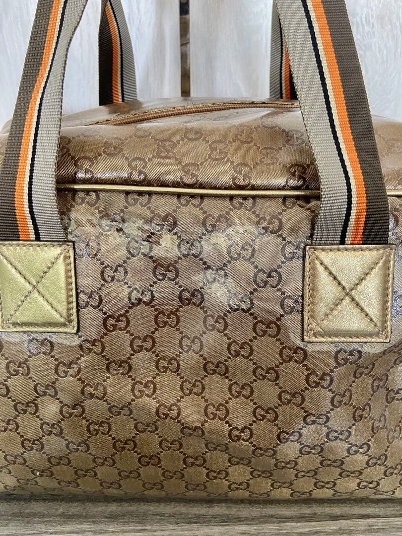 GUCCI ボストンバッグ　GG柄　クリスタル　シェリーライン　ゴールド　レザー