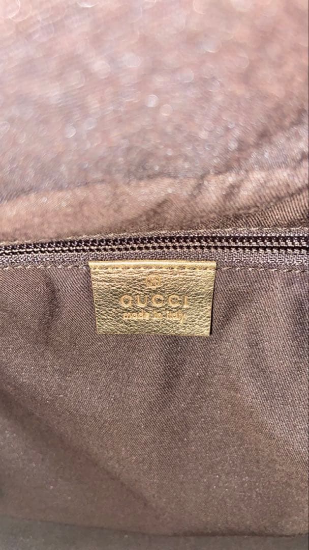 GUCCI ボストンバッグ　GG柄　クリスタル　シェリーライン　ゴールド　レザー