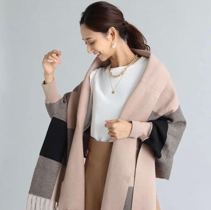 新品LASUD　FENNELブロックチェックリバーシブルショール　ヤマダヤ