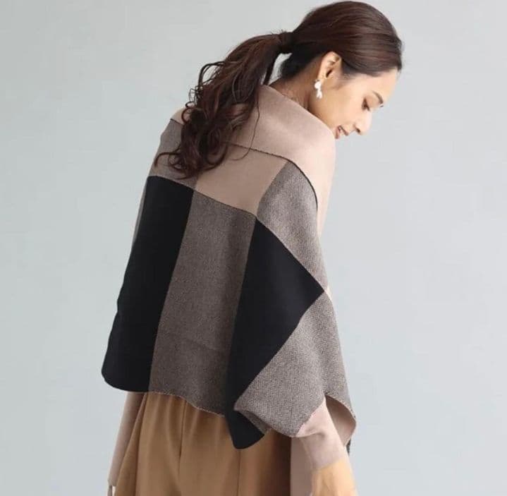 新品LASUD　FENNELブロックチェックリバーシブルショール　ヤマダヤ