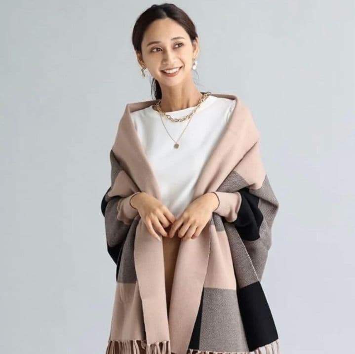 新品LASUD　FENNELブロックチェックリバーシブルショール　ヤマダヤ