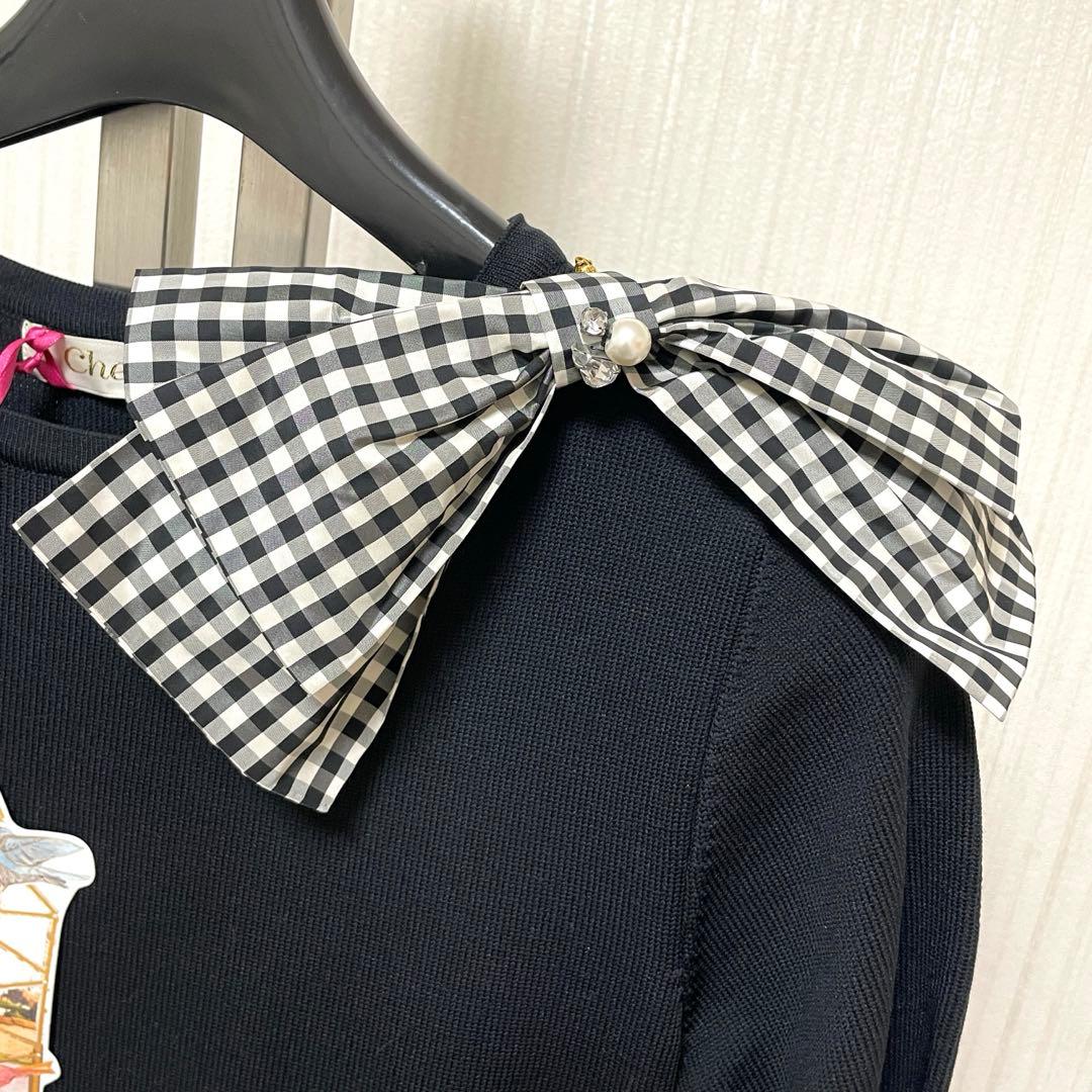 新品　Chesty チェスティ　ギンガムチェックリボン　フレア　ニットワンピース
