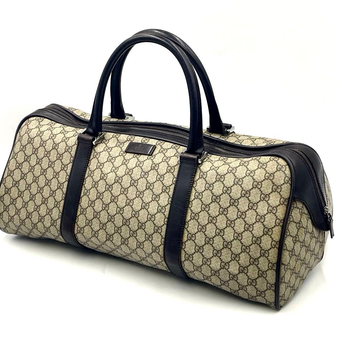 Gucci グッチ GGスプリーム ボストンバッグ 大容量 PVC×本革 メンズ