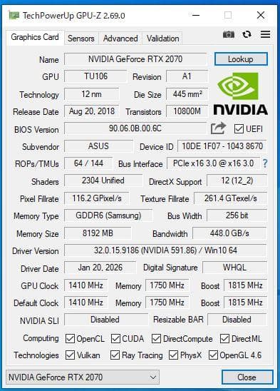 [ジャンク] ASUS ROG STRIX RTX2070 8GB 未分解