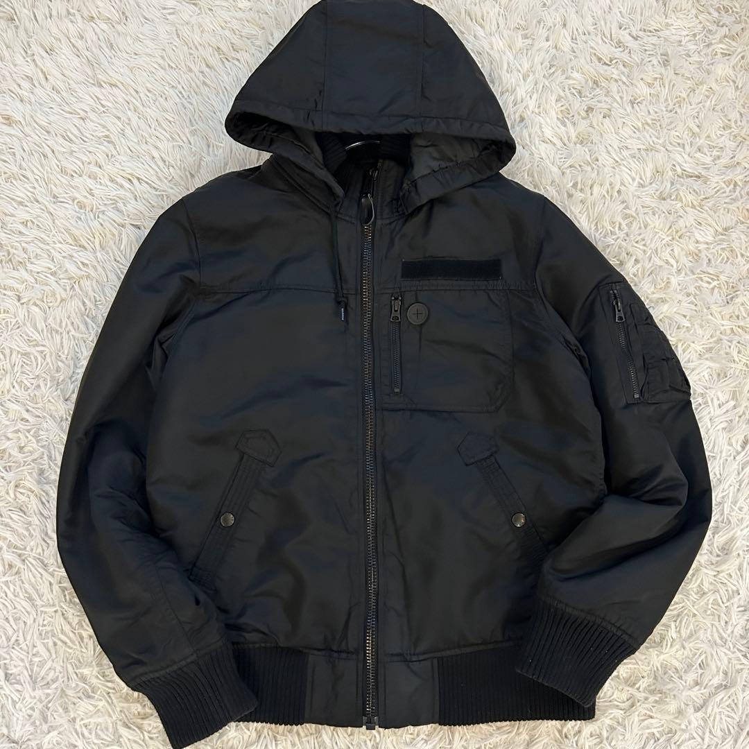 美品 アルファ MA-1 2WAY アウター フード 中綿 人気モデル L 黒