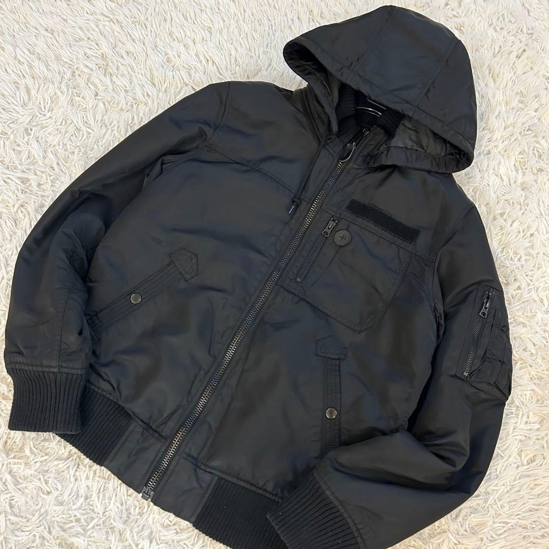 美品 アルファ MA-1 2WAY アウター フード 中綿 人気モデル L 黒