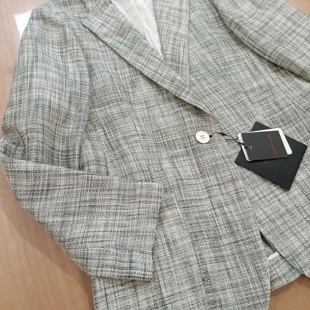 新品12万　ヨシエイナバ　リネン100%ジャケット　グレー　11号