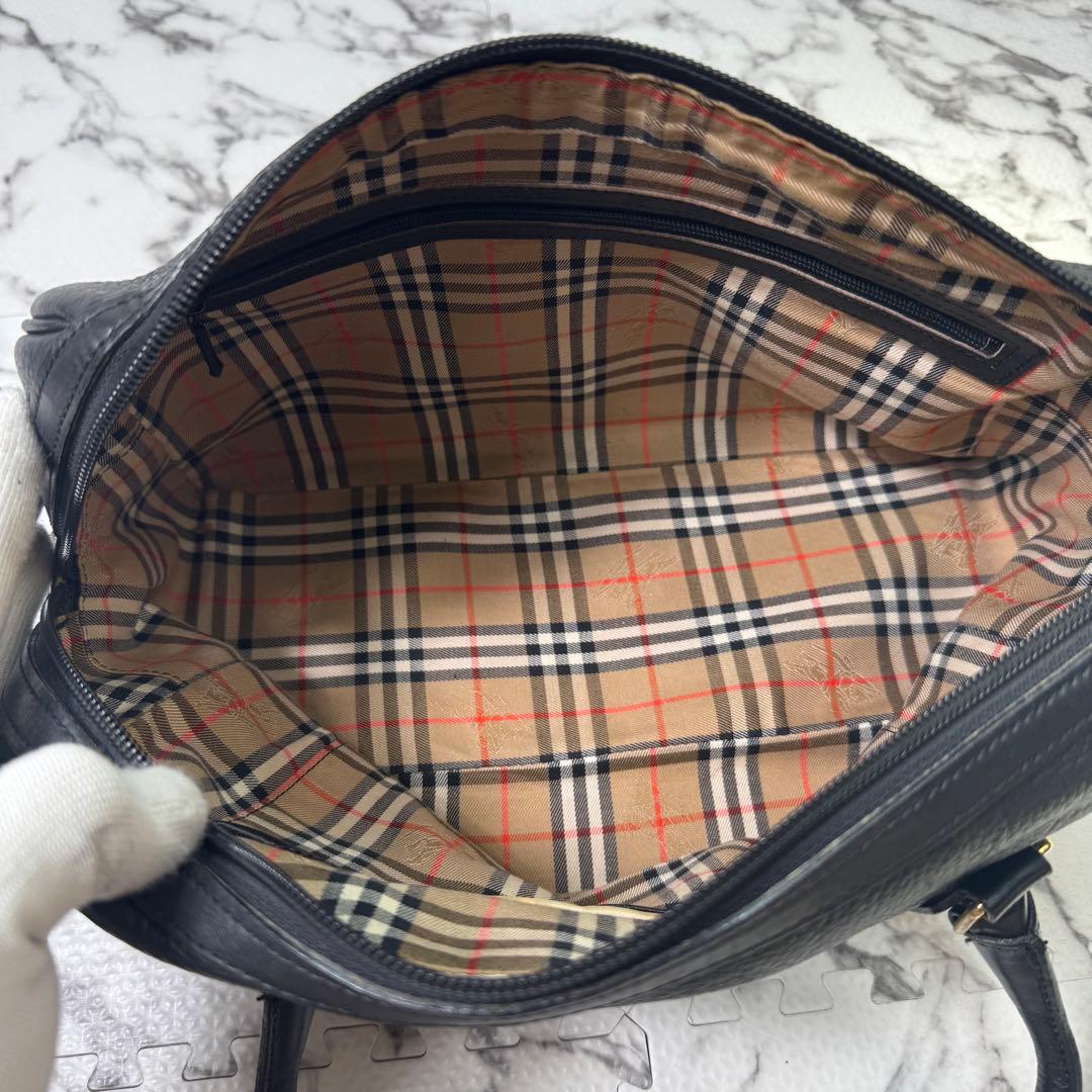 希少美品◯バーバリー　ミニボストンバッグ　ヴィンテージ　ノバチェック　シボ革