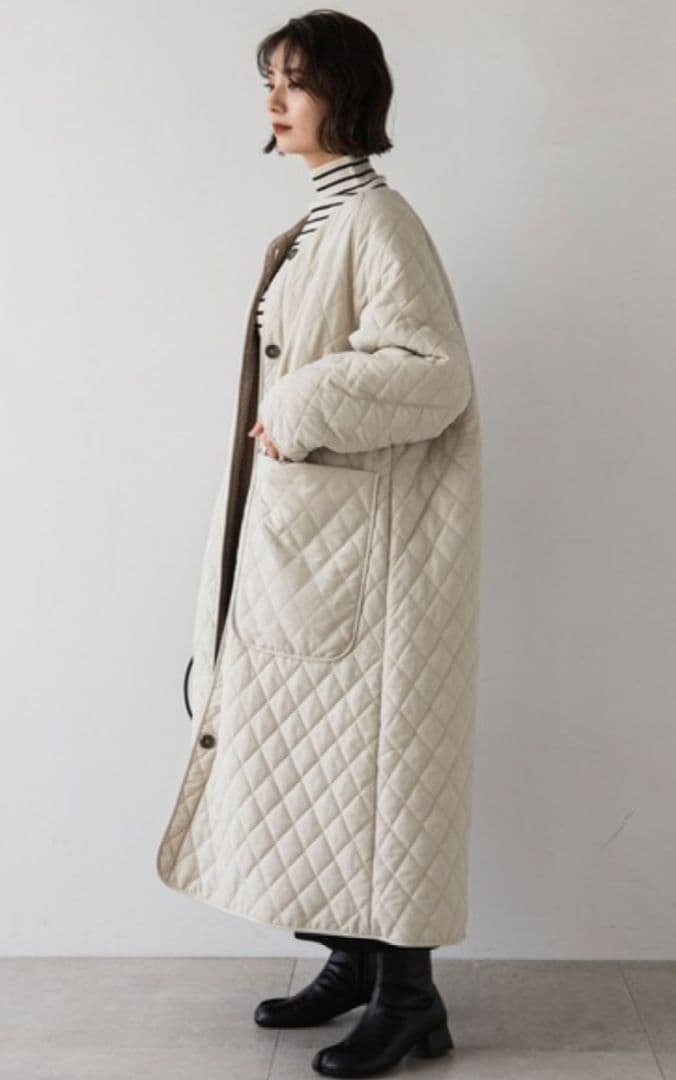 rectangular ボアキルトリバーシブルコート