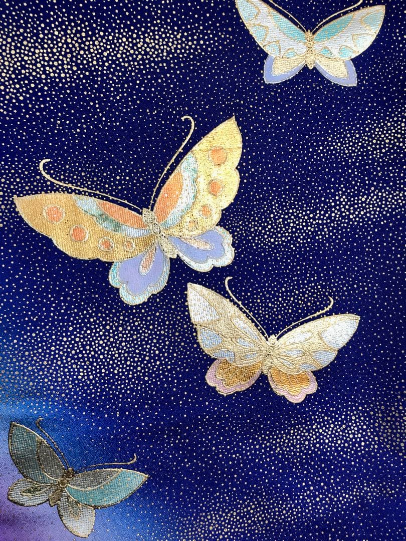 振袖　美品　正絹　濃紫紺色に金　幻想的