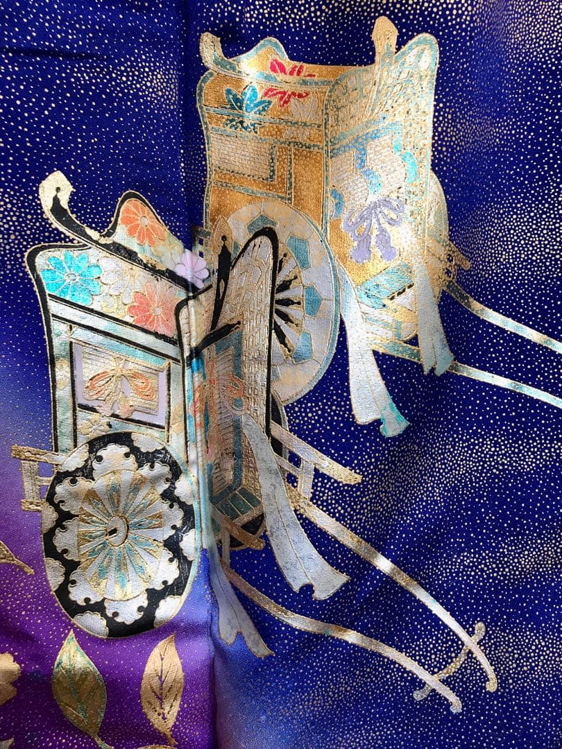 振袖　美品　正絹　濃紫紺色に金　幻想的