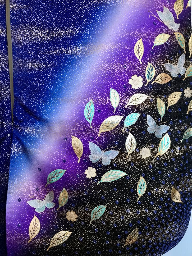 振袖　美品　正絹　濃紫紺色に金　幻想的