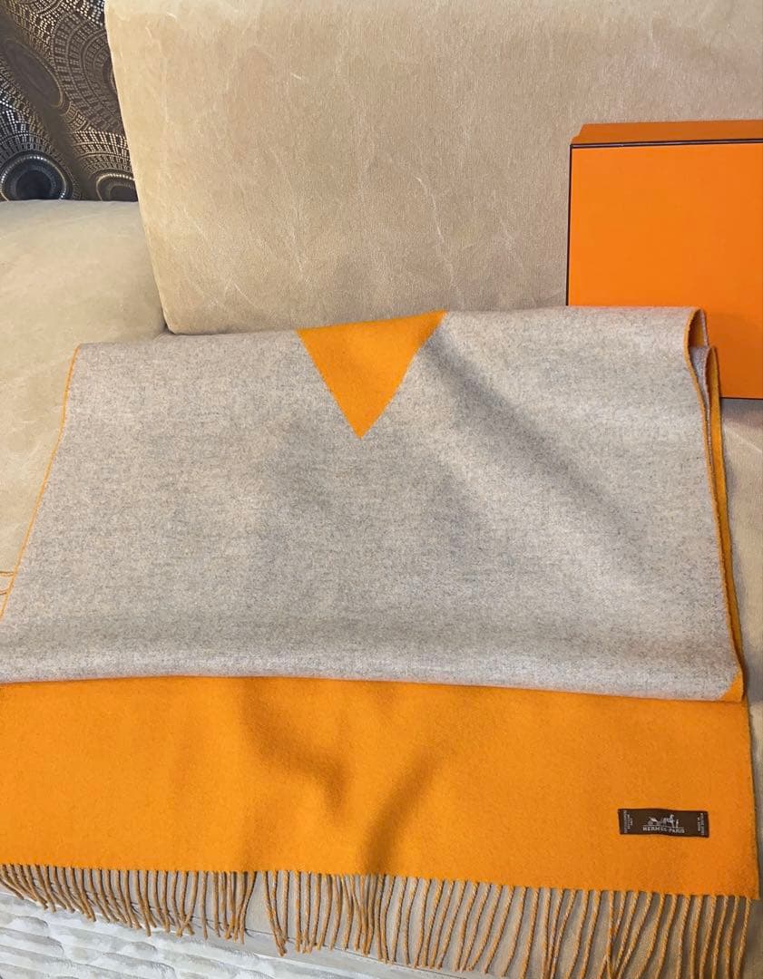 美品　エルメス　ダブルフェイス大判マフラー