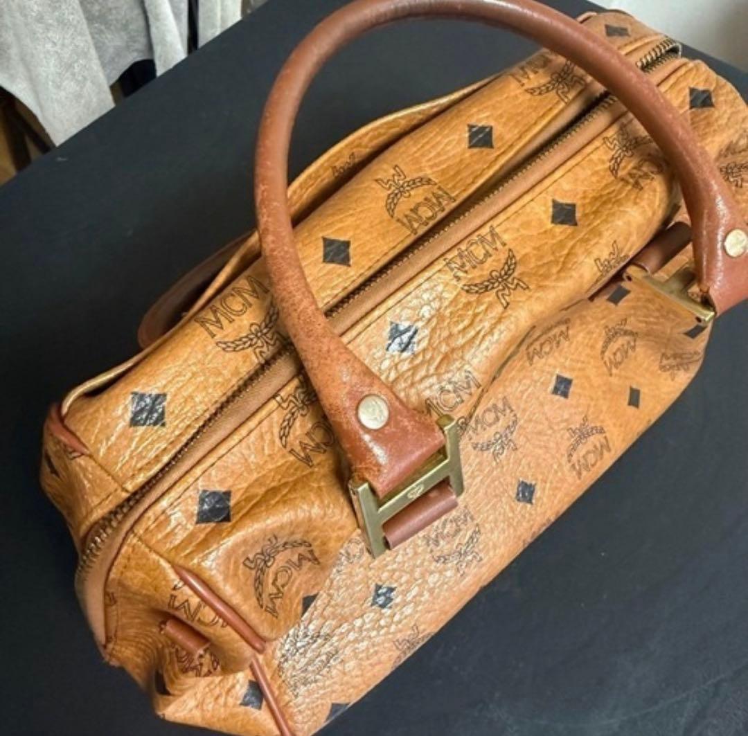 ダメージあり MCM ミニボストンバッグ レザー ハンドバッグ ビンテージ