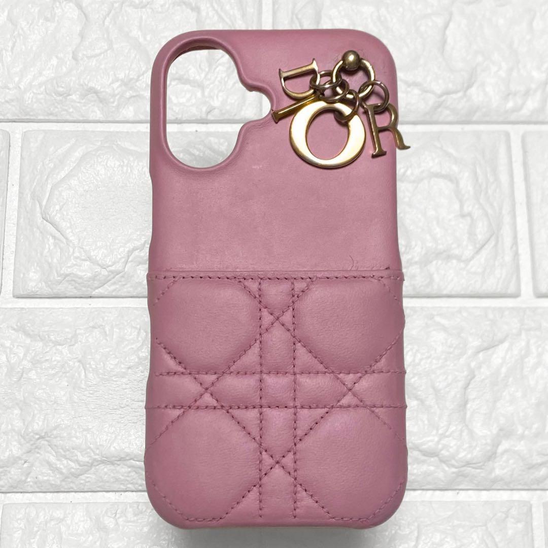 クリスチャンディオール　iPhone16 ケース　カナージュ　ピンク　ラムスキン