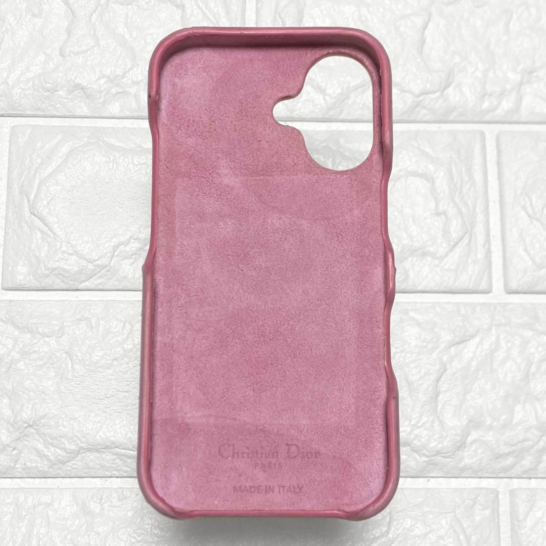 クリスチャンディオール　iPhone16 ケース　カナージュ　ピンク　ラムスキン