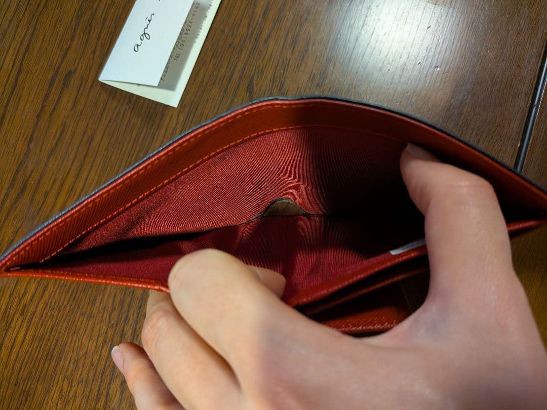 【YOKO】アニエスべー　ネイビー 天然皮革　二つ折り財布