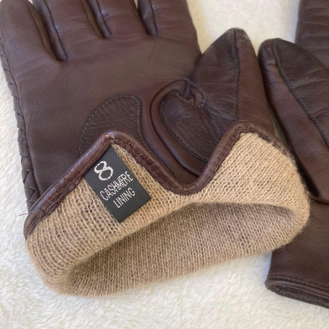 【本革】Gloves イントレチャート カシミヤ イタリア 革手袋 ブラウン8