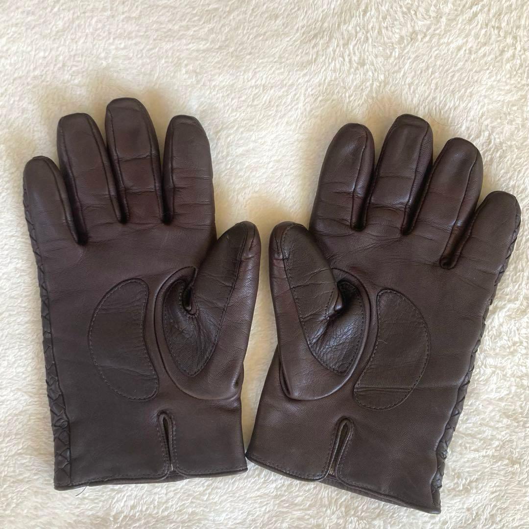 【本革】Gloves イントレチャート カシミヤ イタリア 革手袋 ブラウン8