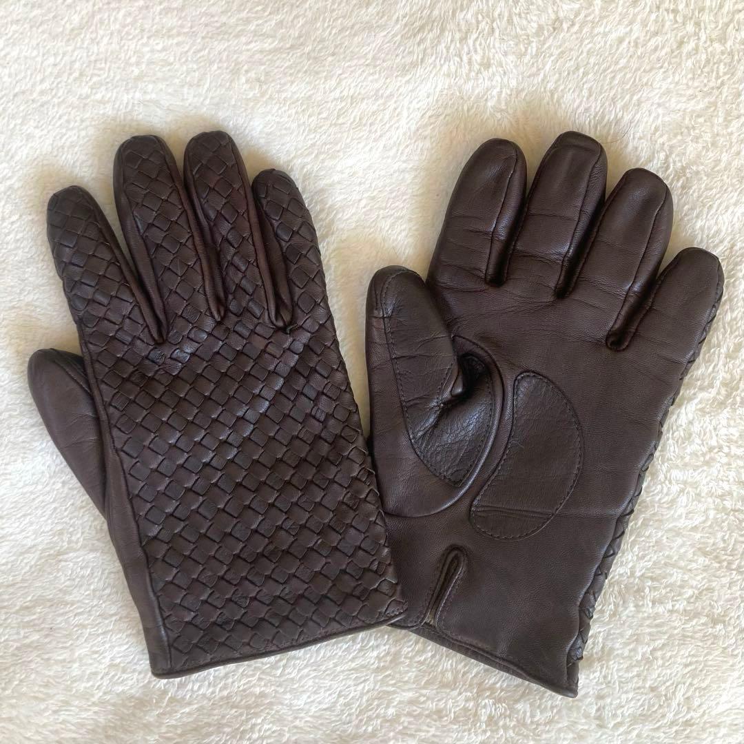 【本革】Gloves イントレチャート カシミヤ イタリア 革手袋 ブラウン8