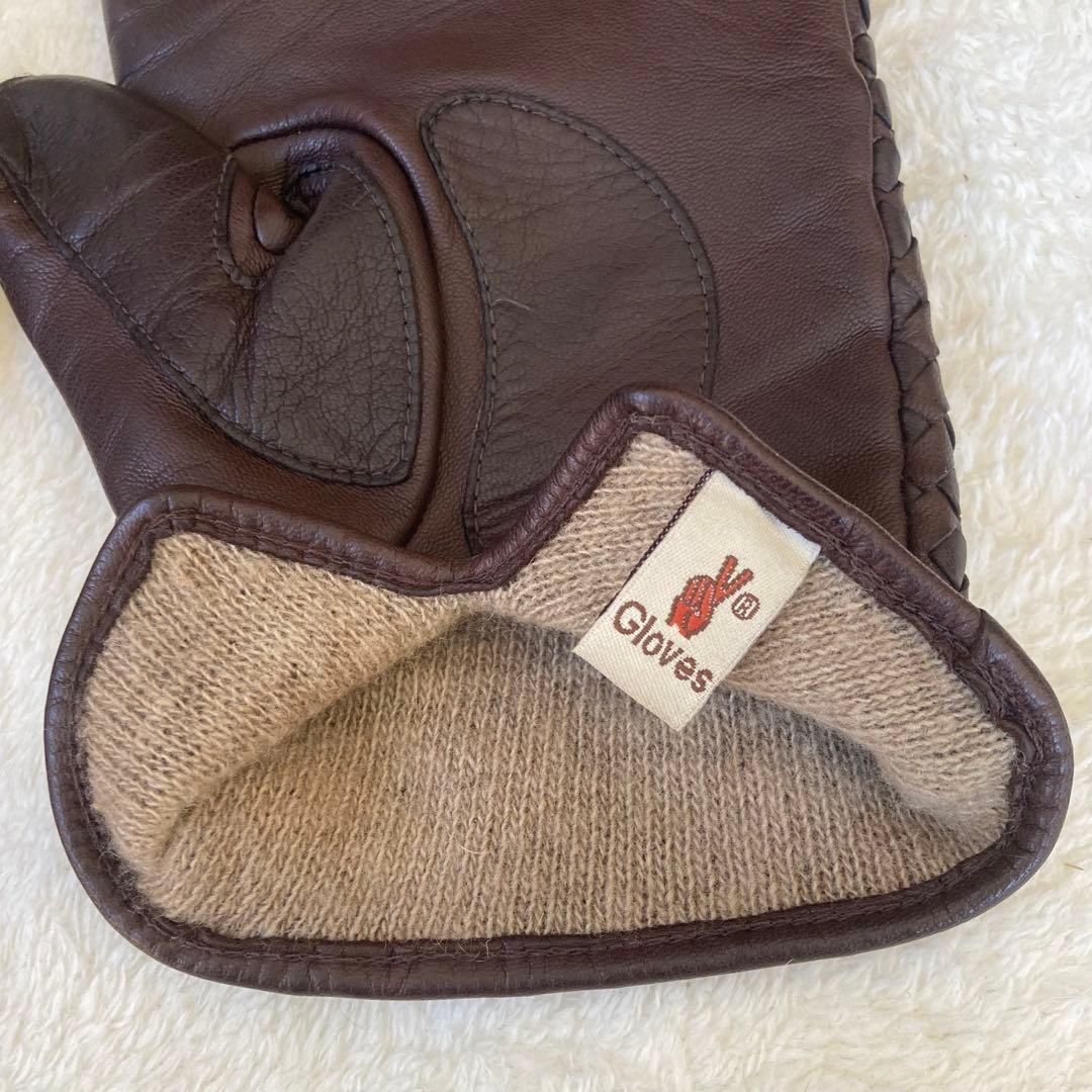 【本革】Gloves イントレチャート カシミヤ イタリア 革手袋 ブラウン8
