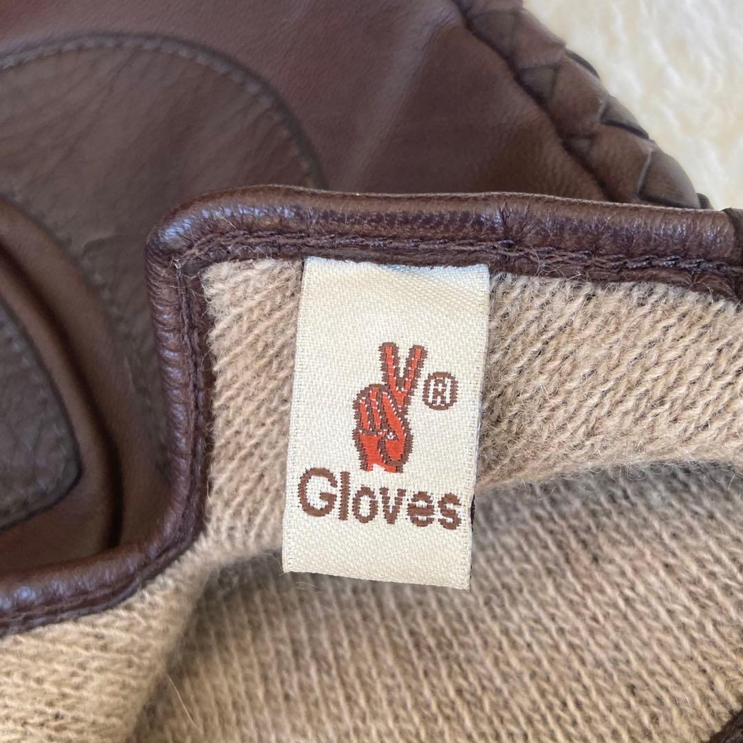【本革】Gloves イントレチャート カシミヤ イタリア 革手袋 ブラウン8