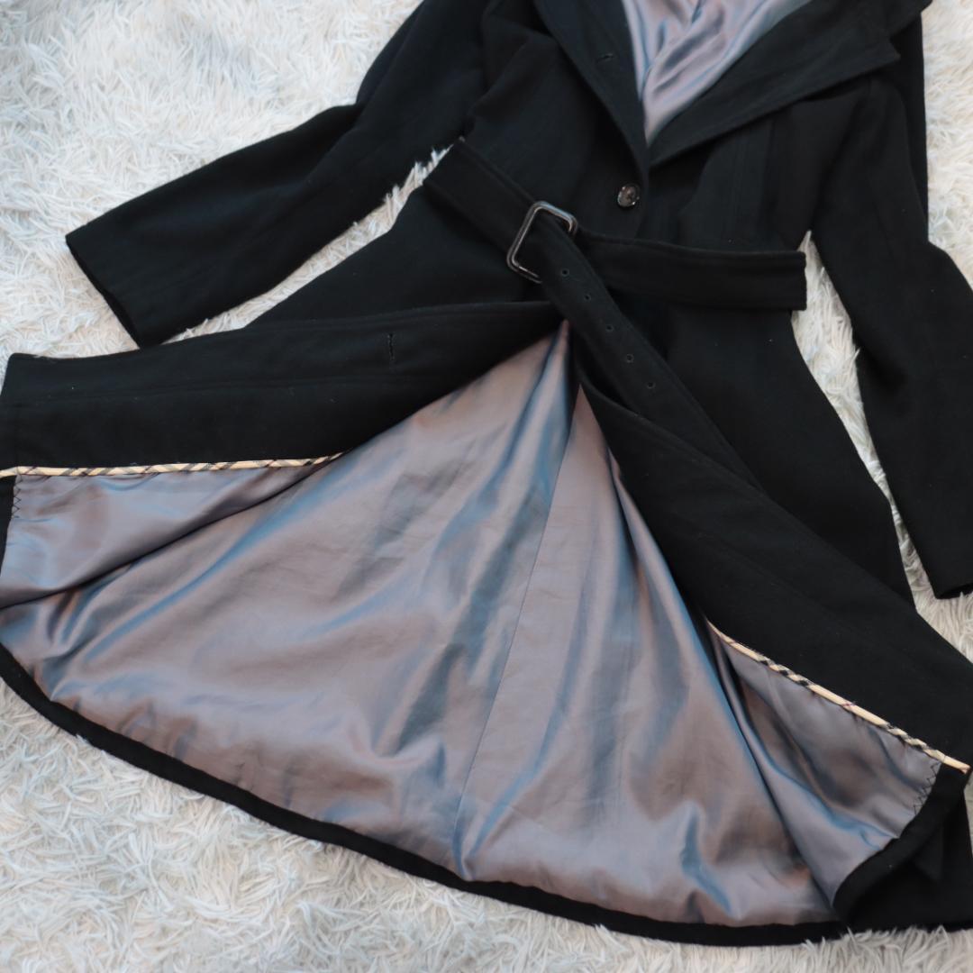 ✨BURBERRYバーバリー✨カシミヤ混　ベルト　ロングコート　黒　ノバチェック