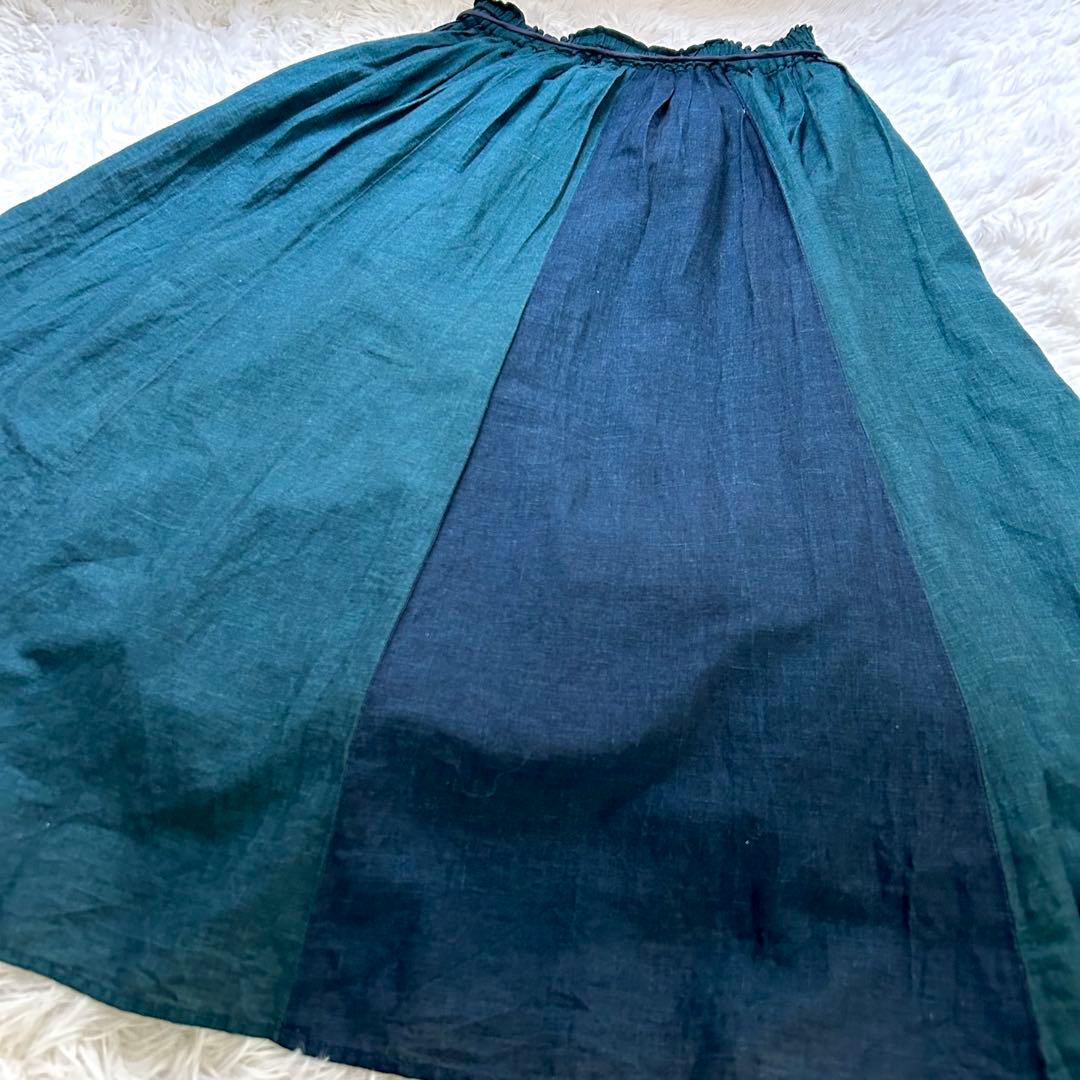 パラスパレス インディゴ ガーゼ ギャザー ロングスカート コットン フレア