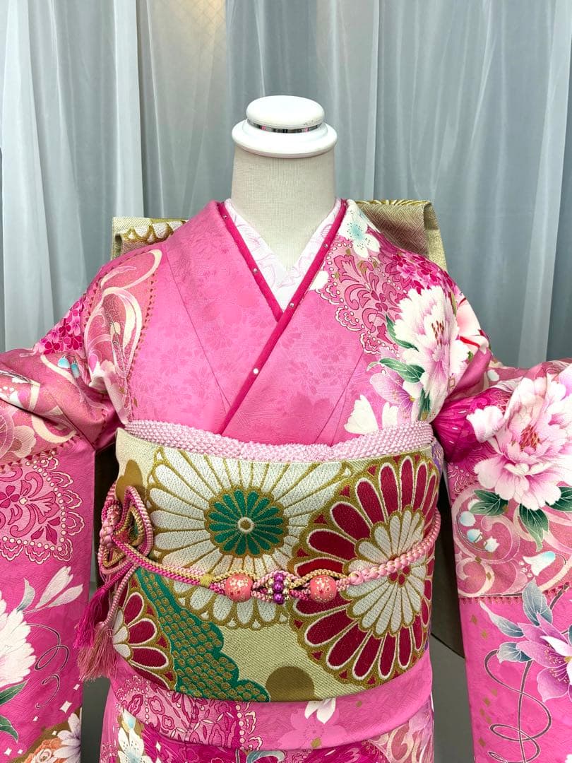 成人式　振袖フルセット　1139 花柄　ピンク正絹　振袖　格安！