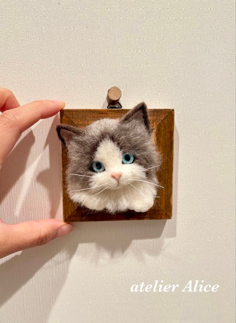 つ*い様 ラグドール　猫　羊毛フェルト　ハンドメイド　写真立て　壁掛け　額縁　ぬ