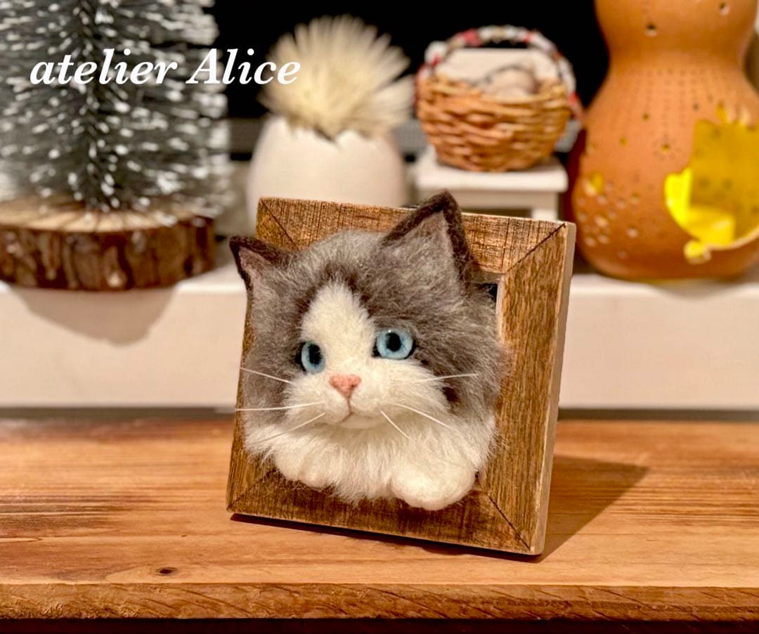 つ*い様 ラグドール　猫　羊毛フェルト　ハンドメイド　写真立て　壁掛け　額縁　ぬ