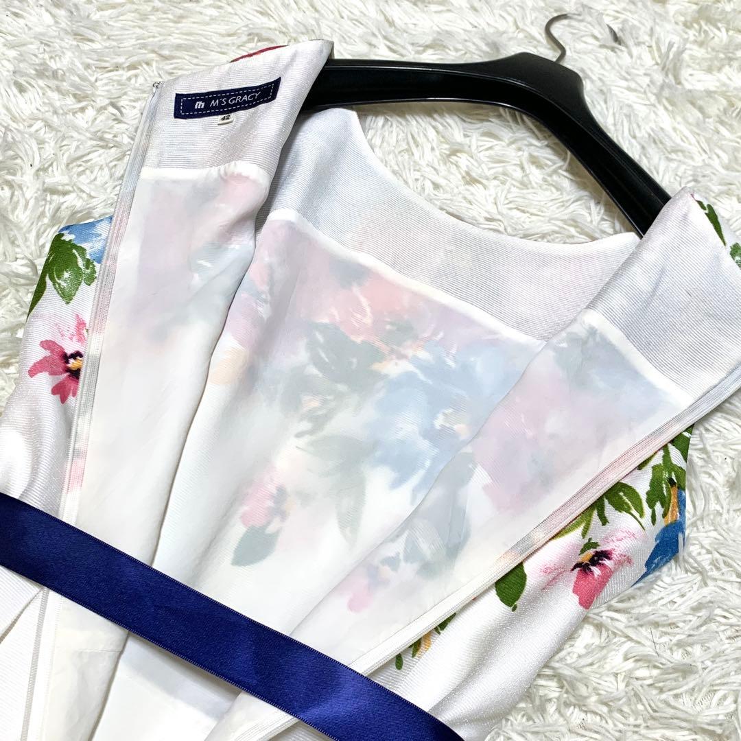 美品✨希少サイズ 42 エムズグレイシー フラワープリント フレア ワンピース