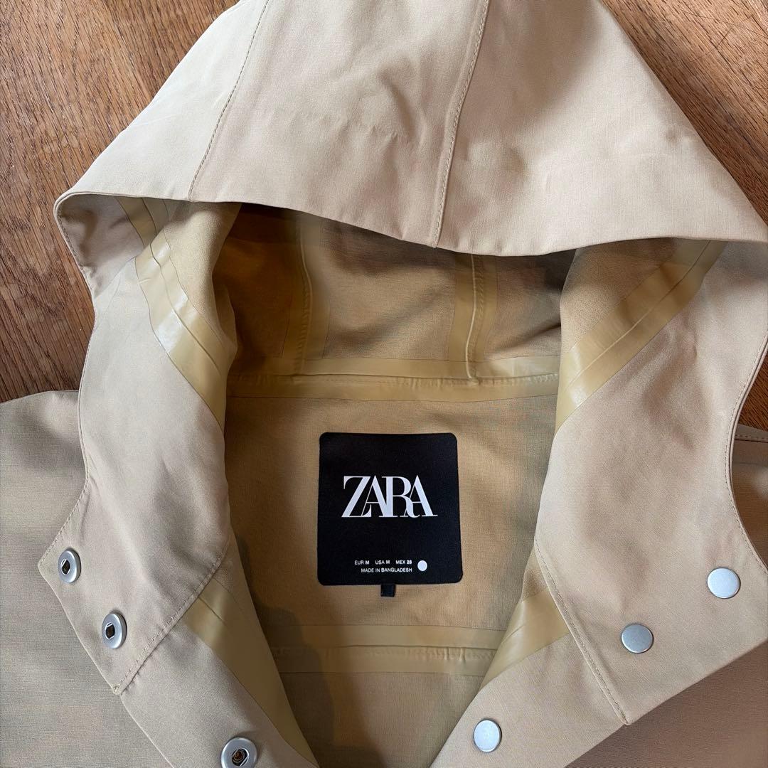 再お値下げ！美品ZARA フード付き撥水加工ケープ　ベージュ
