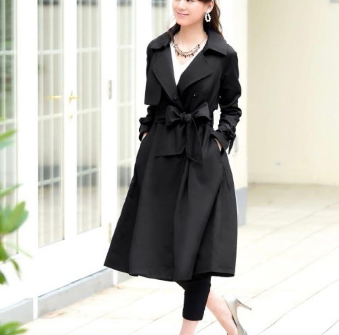 RUIRUE BOUTIQUE【新品】ブラックトレンチコート ウエストリボン