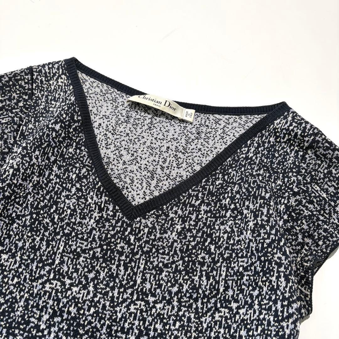 【極美品】Christian Dior ニットワンピース フレア ネイビー 40