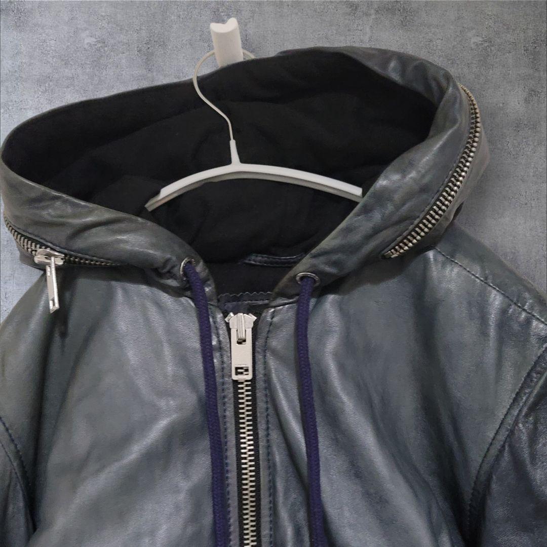 00s DIESEL archive leather hoodie y2k 紺