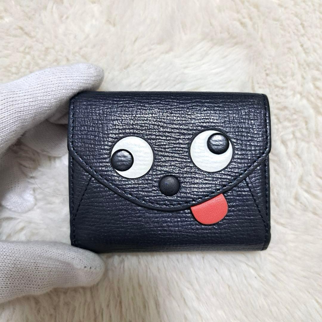 ✨極美品　付属品完備✨アニヤハインドマーチ　三つ折り　アイズ　顔　ネイビー
