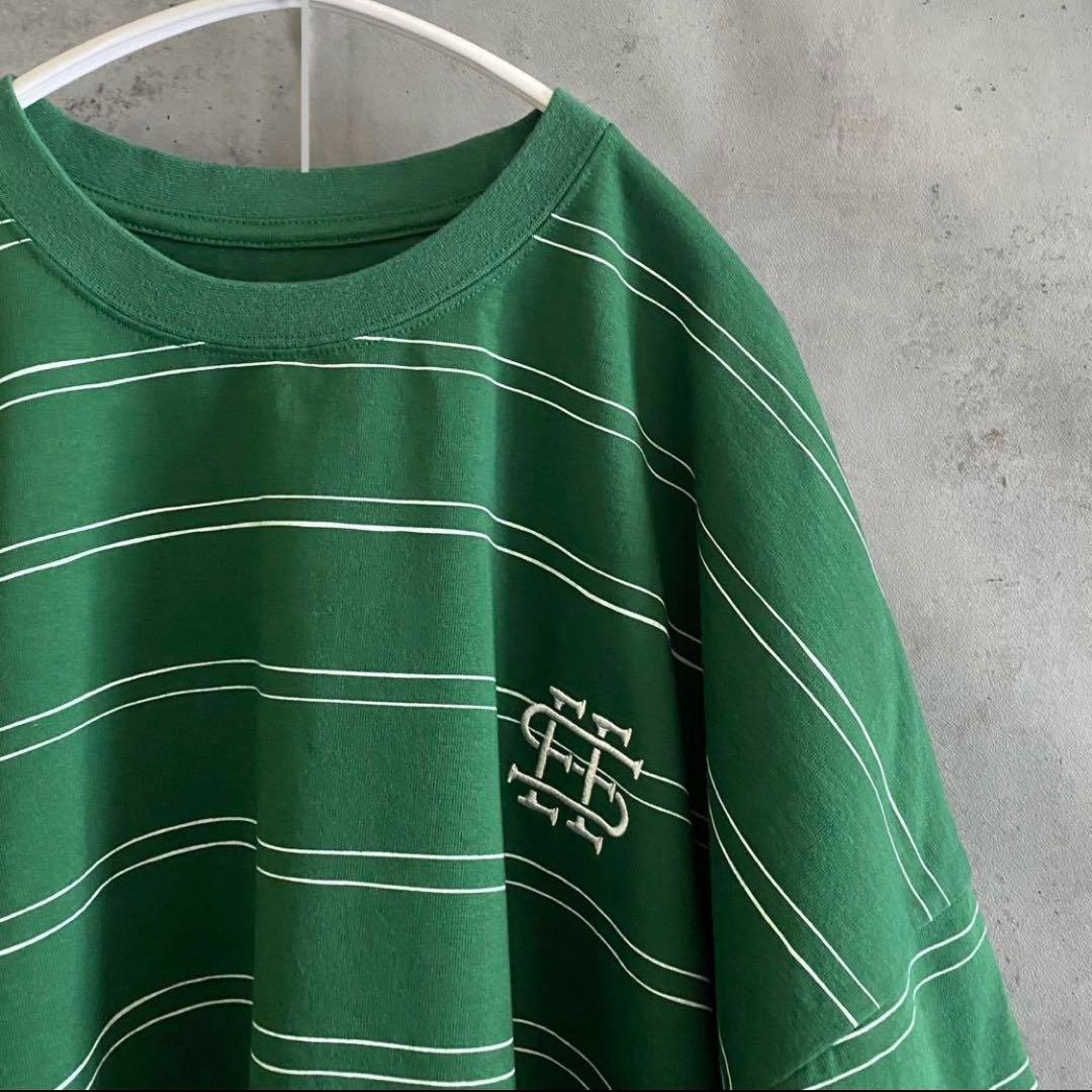 新品 SEE SEE スーパービッグ ラウンド ダブルストライプ Tシャツ 緑